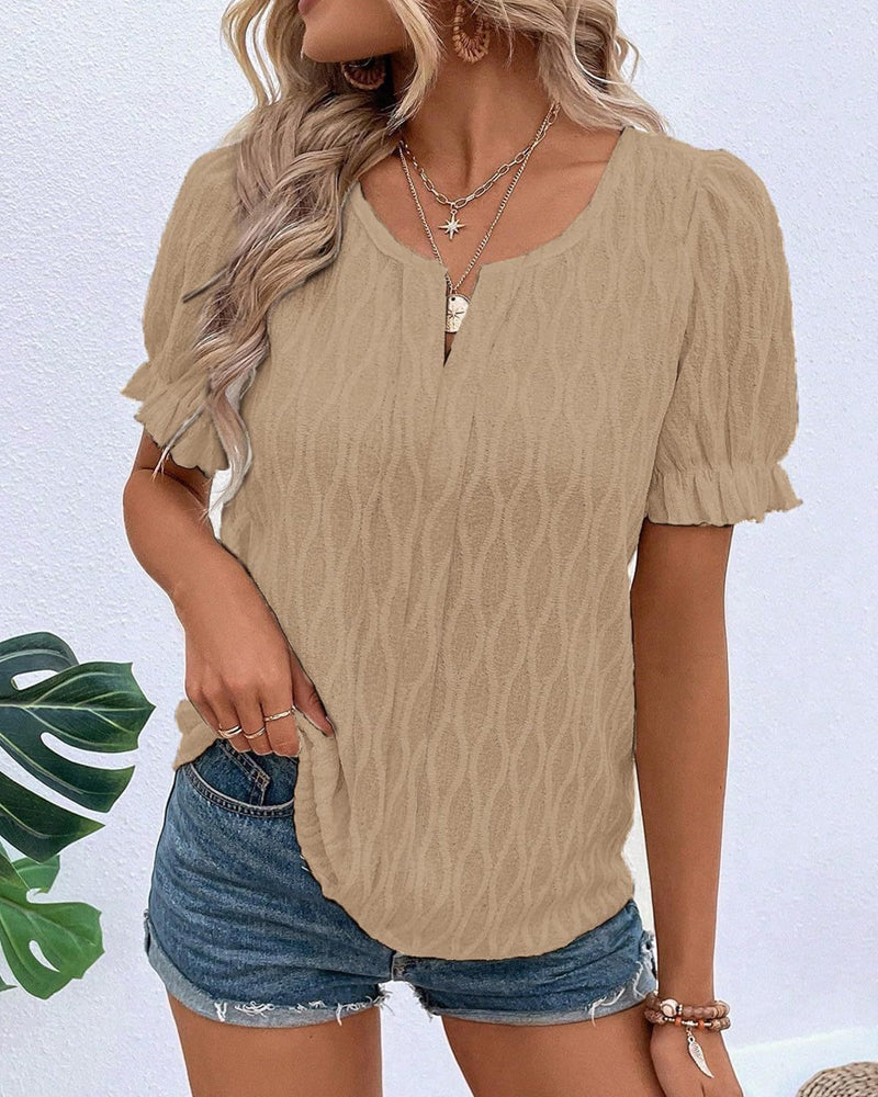 V-hals puffermet ensfarget topp