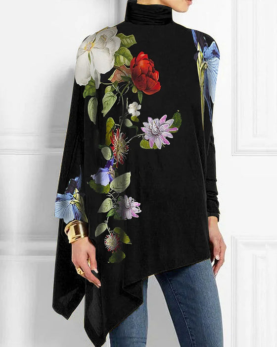Topp med løs passform og blomstermønster