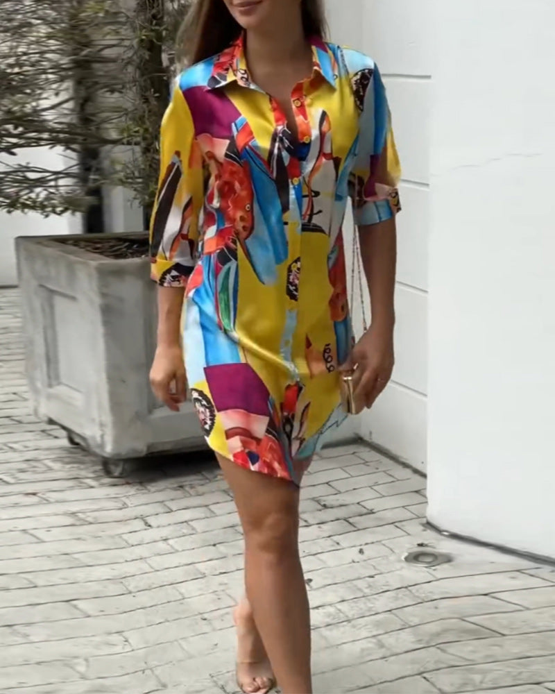 Fritidskjole med fargerik print