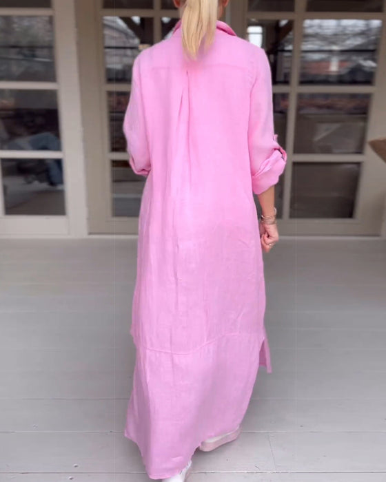 Ensfarget casual kjole med knapper