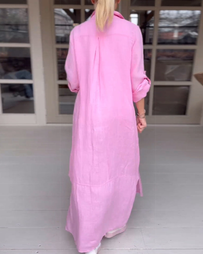 Ensfarget casual kjole med knapper