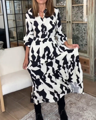 Printet langermet casual maxikjole