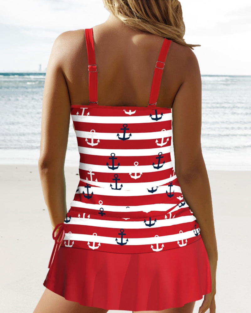 Badedraktsett med stripete trykk