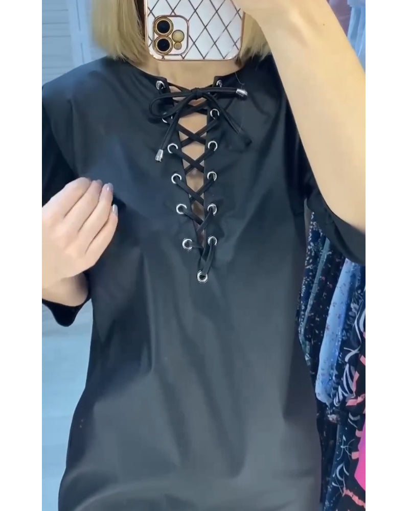 Lang ermet skiftkjole med rund hals