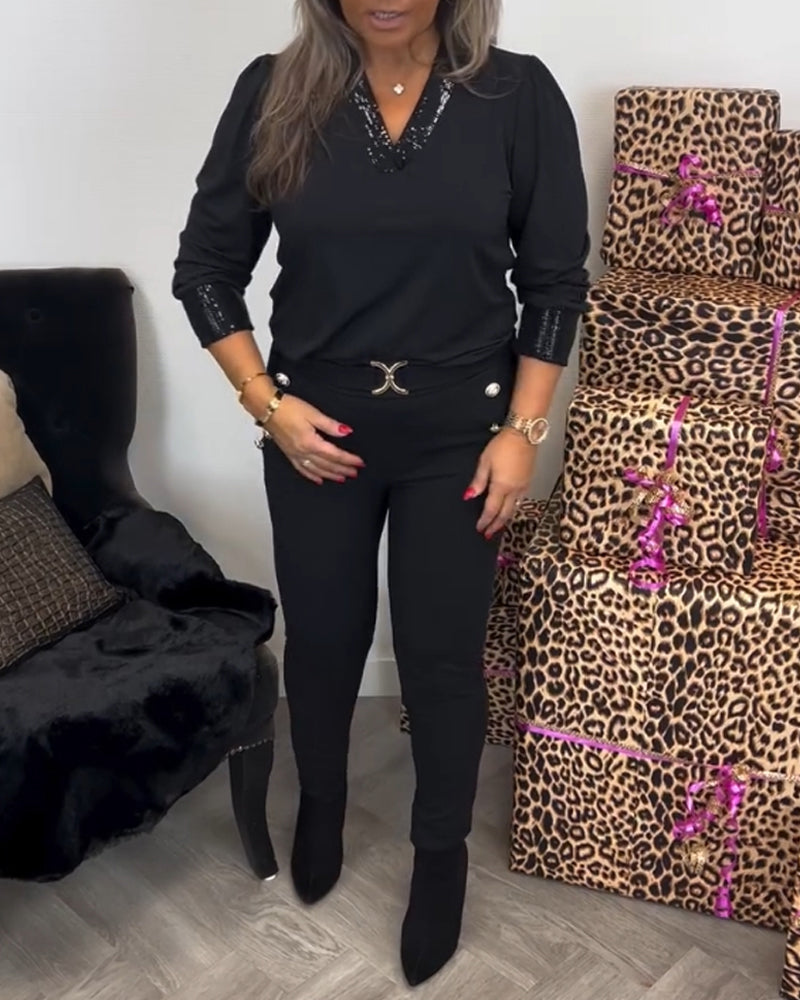 Ensfarget Pendeltopp med V-hals