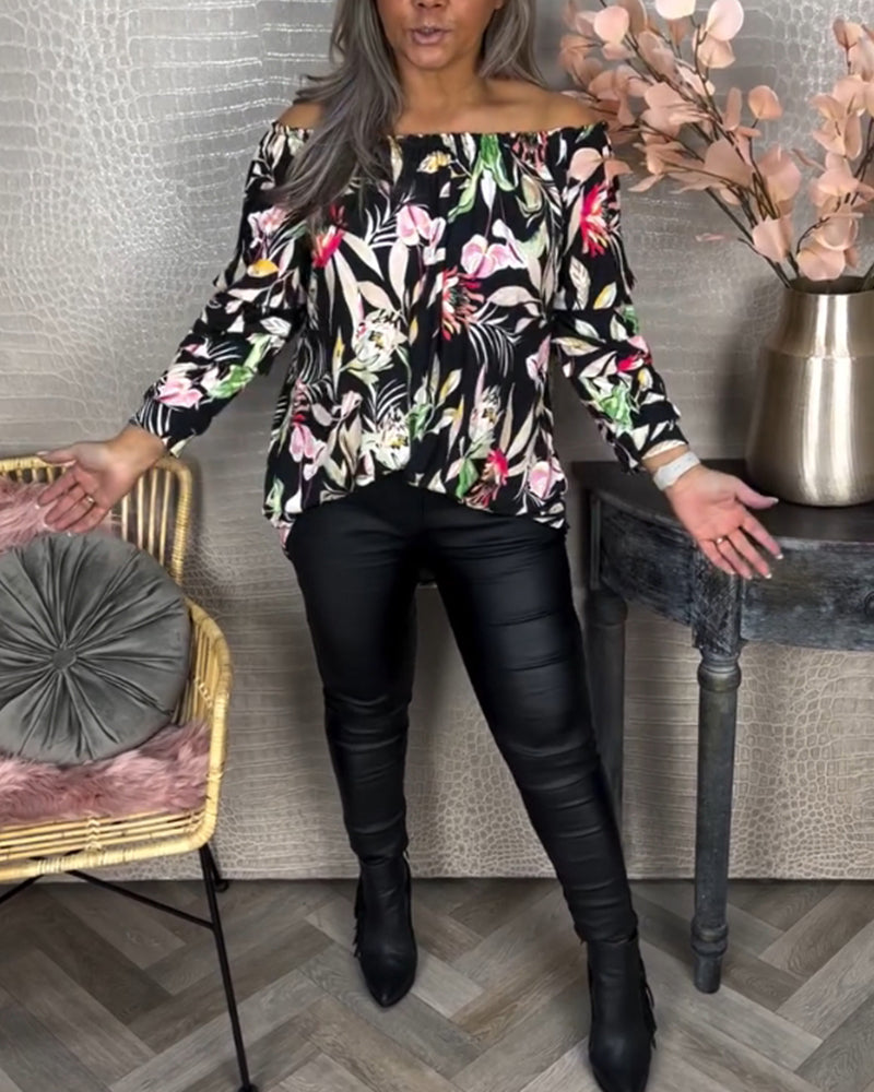 Bluse med trykk og en skulder