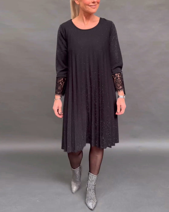 Patchwork blonde plissert ensfarget kjole