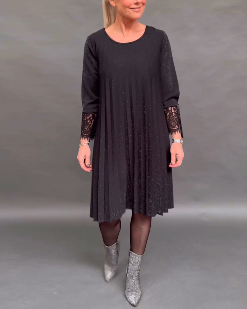 Patchwork blonde plissert ensfarget kjole