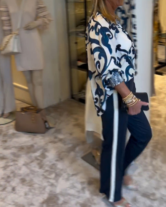 Bluse med lanterne med retromønstertrykk