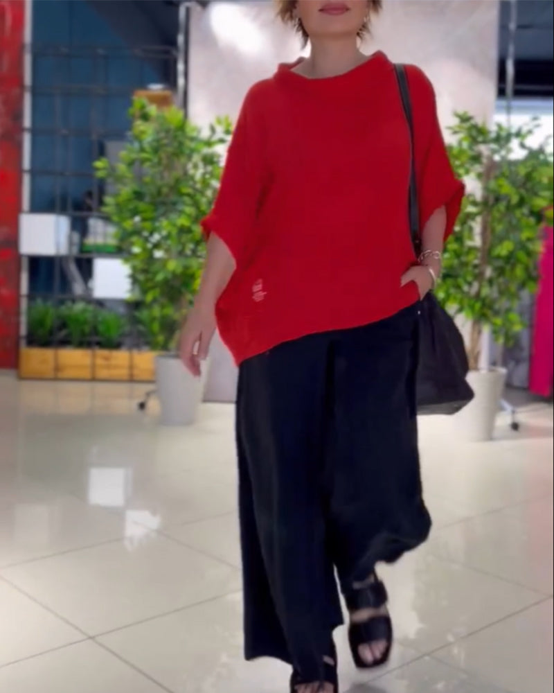 Ensfarget topp med høy hals