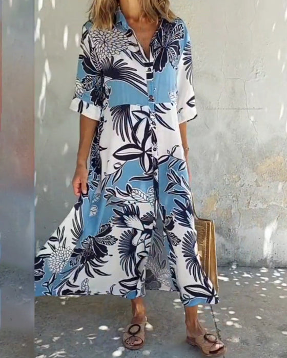 Uformell skjortekjole med blomstertrykk