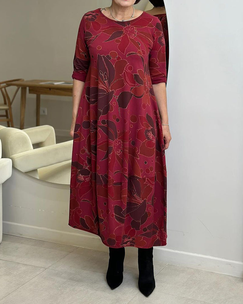 Uformell kjole med rund hals med blomstertrykk