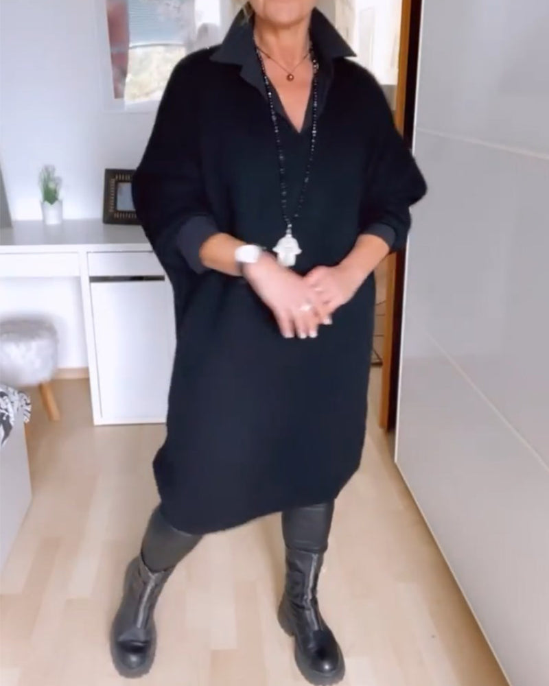 Ensfarget skjortekjole med knapp