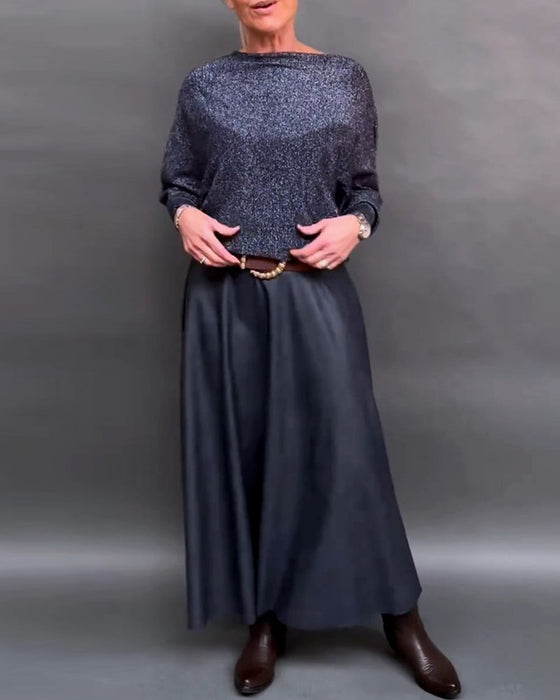 Skinnende topp med rund hals med dolmanermer