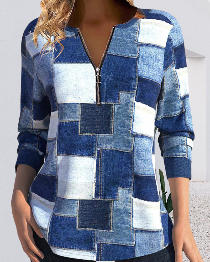 Glidelås topp med fargeblokktrykk