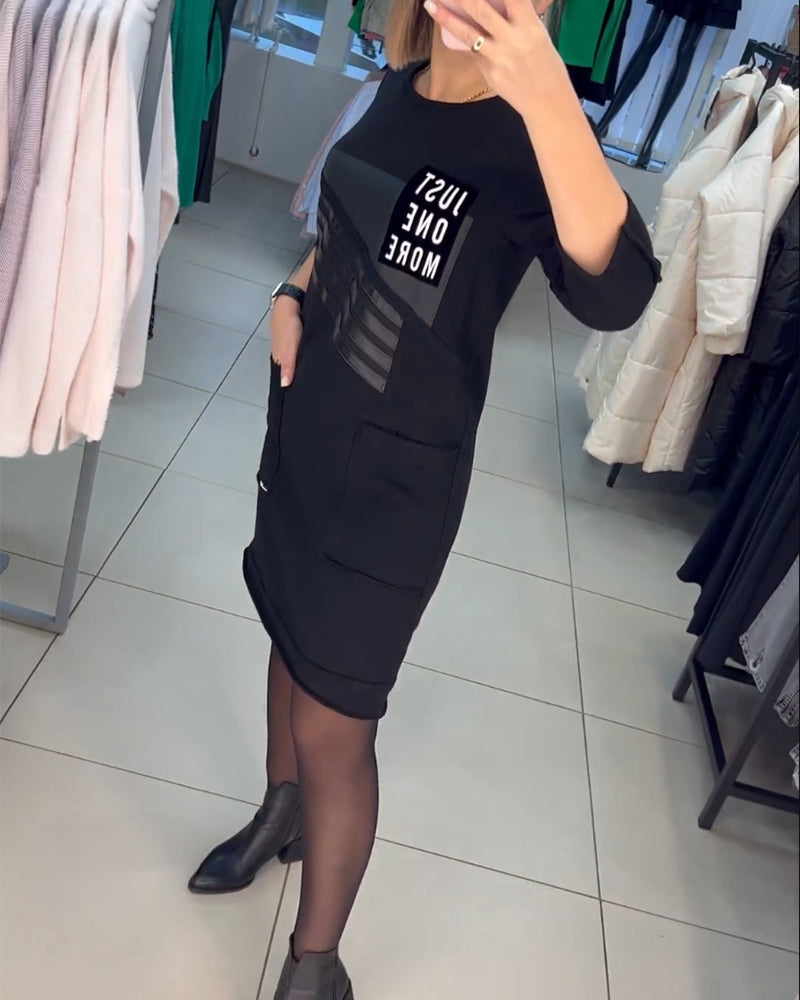 print Shift kjole med lomme