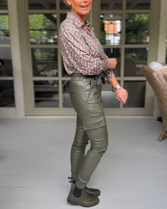 Vintage V-hals casual bluse