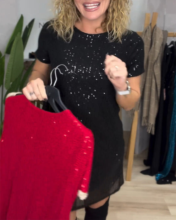 Elegant kjole med rund hals og paljetter