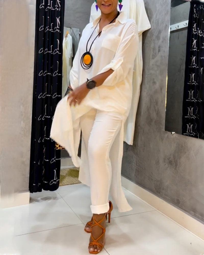 Fastfarge kjole med jakkeslag og lomme