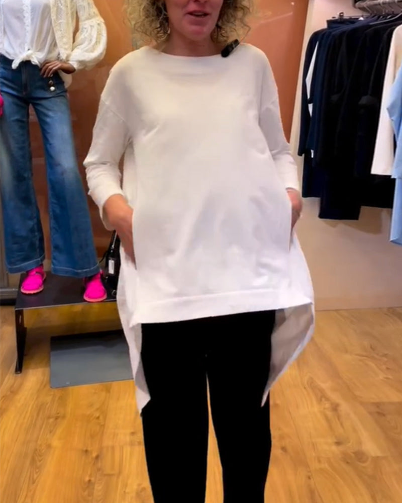 Ensfarget topp med rund hals