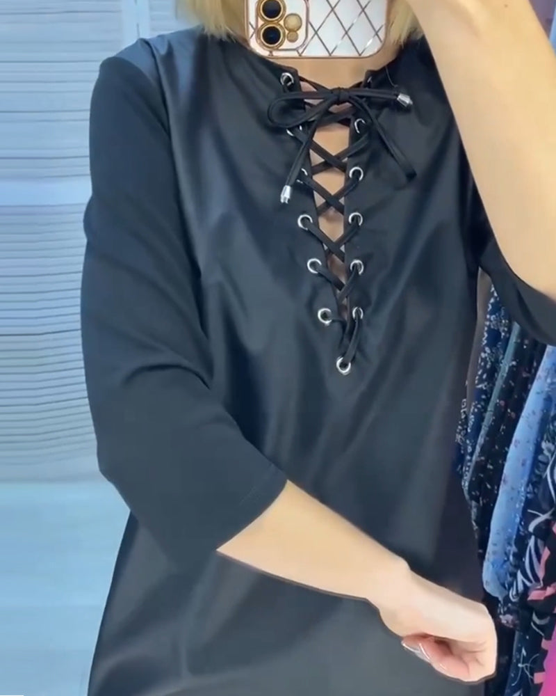 Lang ermet skiftkjole med rund hals