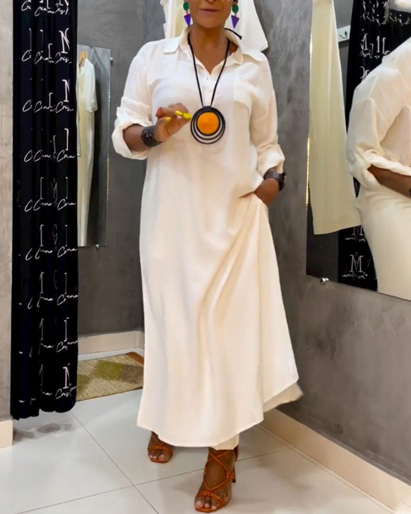 Fastfarge kjole med jakkeslag og lomme