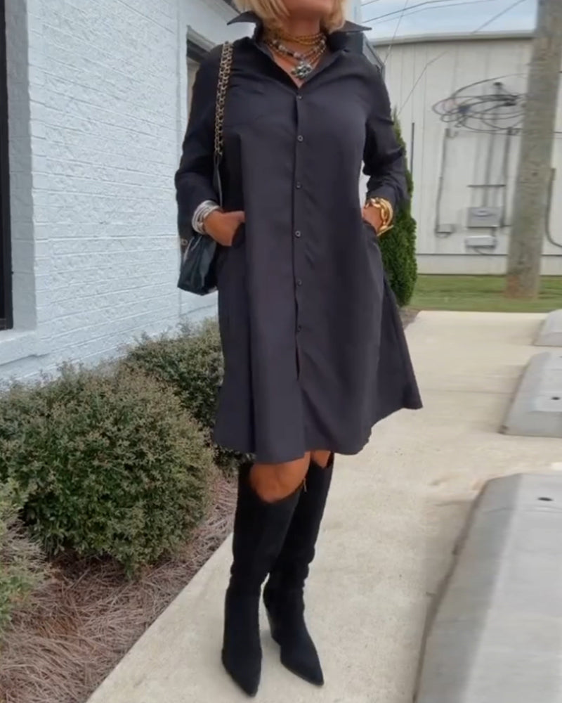 Ensfarget skjortekjole med knapper