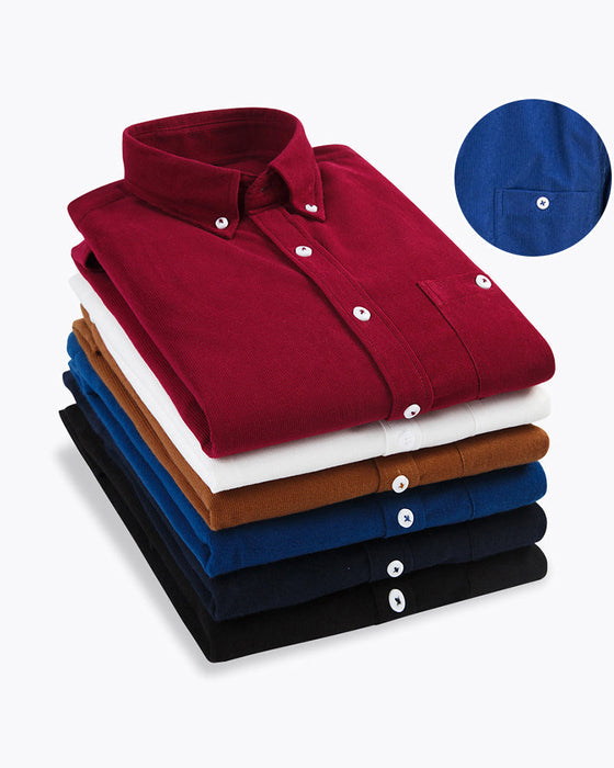 Skjorte med ensfarget med langermet med cordfløyel