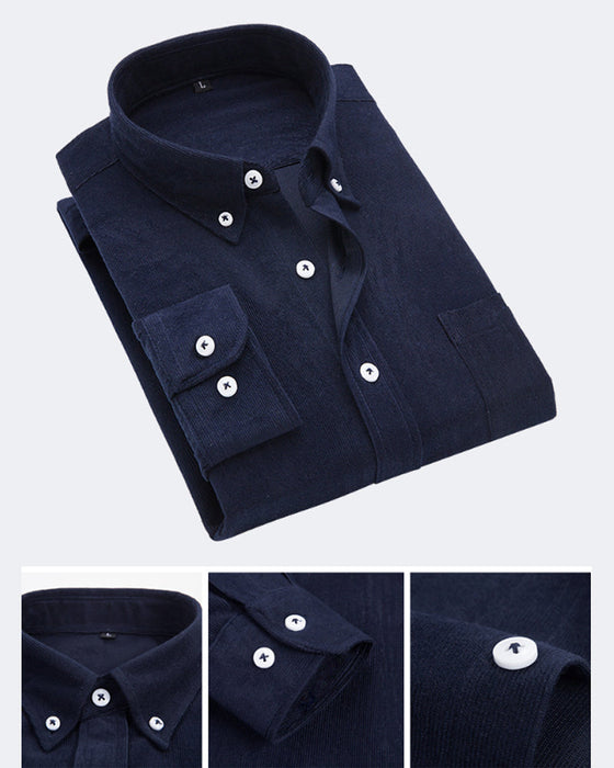Skjorte med ensfarget med langermet med cordfløyel