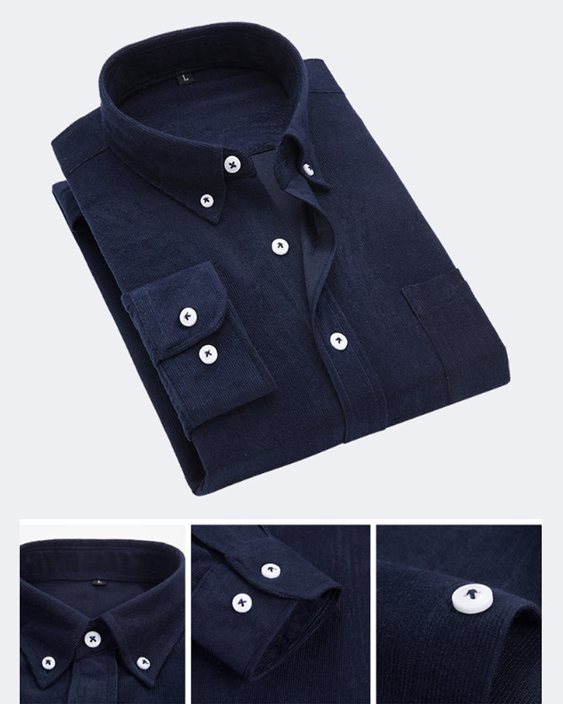 Skjorte med ensfarget med langermet med cordfløyel