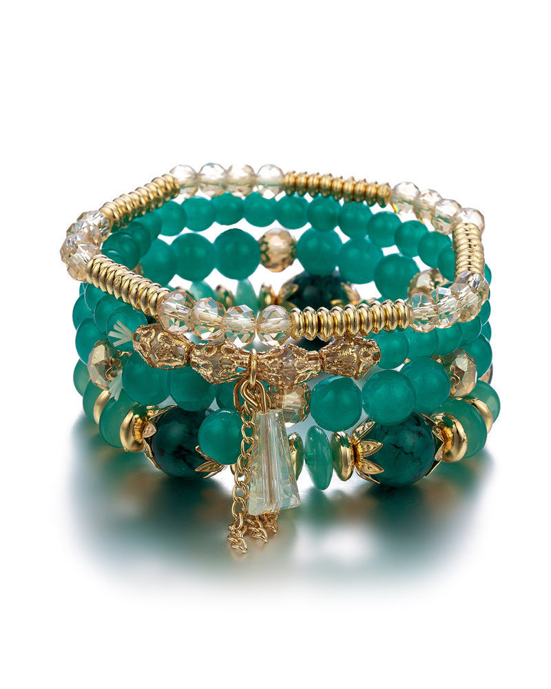 Flerlags perlearmbånd med frynser i bohemisk-stil