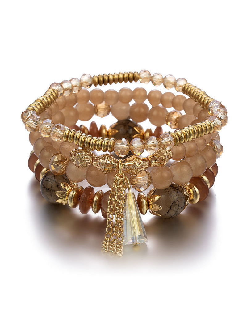 Flerlags perlearmbånd med frynser i bohemisk-stil